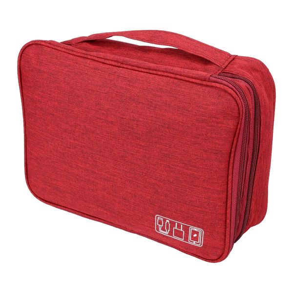 Anni Gadget Case, 3 Layers, Large Capacity, Multi-functional, Storage Compartment, Travel Pouch, Water Repellent (Red)