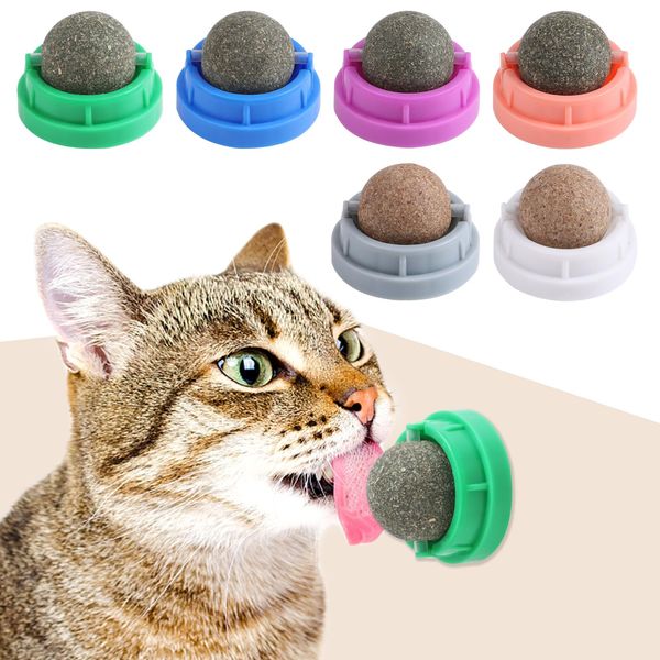 KIMOBER 6 Pack Catnip Ball for Cats,Edible Kitten Chew Toys with Catnip Silvervine Gall Fruit Flavors for Cats Lick Dental Teeth Cleaning Cats Wall Treats