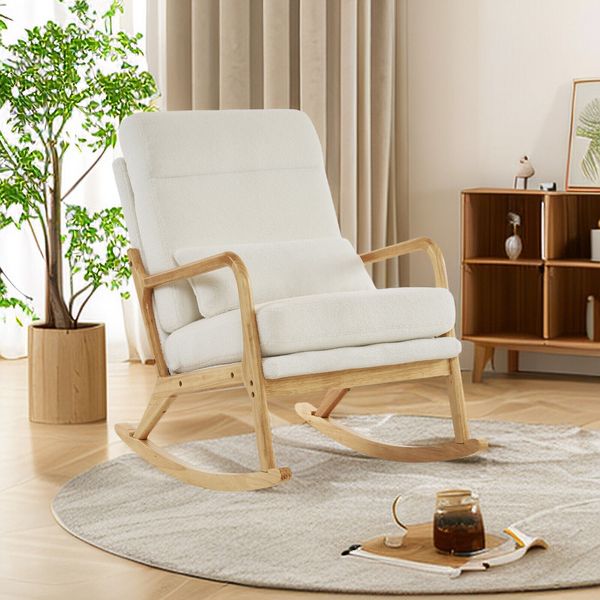 White Upholstered Rocking Chair, Single Sofa Accent Rocker Lounge Chair Armchair