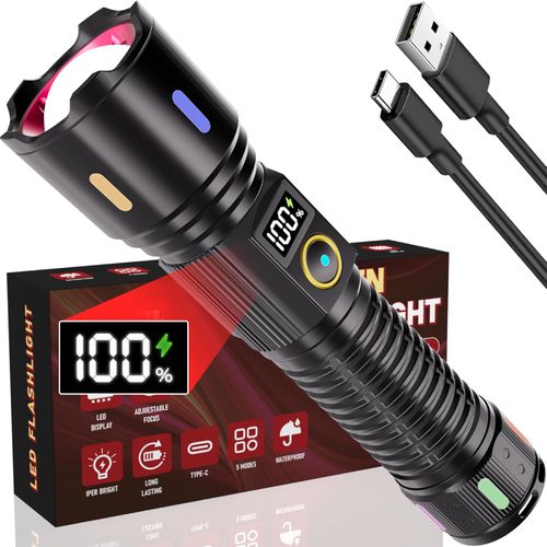 Flashlights High Lumens Rechargeable, 990,000LM LED Super Bright Flash Light, Handheld Tactical Flashlight, Adjustable High Powered Flash Lights, 5-Mode Powerful Linternas for Emergencies Camping