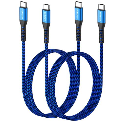 SUNGUY 60W USB C to C Cable 3FT, 2-Pack USB C Charge Cable Compatible with iPhone 15 Plus Pro Max, Galaxy S23/S22/Z Fold/Z Flip, iPad Pro/Air 2020, MacBook Air/Pro, PS5, Switch (Blue)