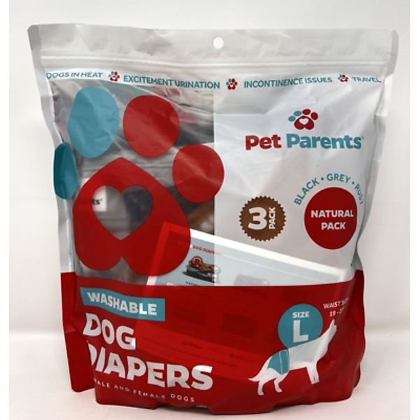 Pet Parents Washable Dog Diapers 3 pk Large 19-27" Waist Male & Female NEW