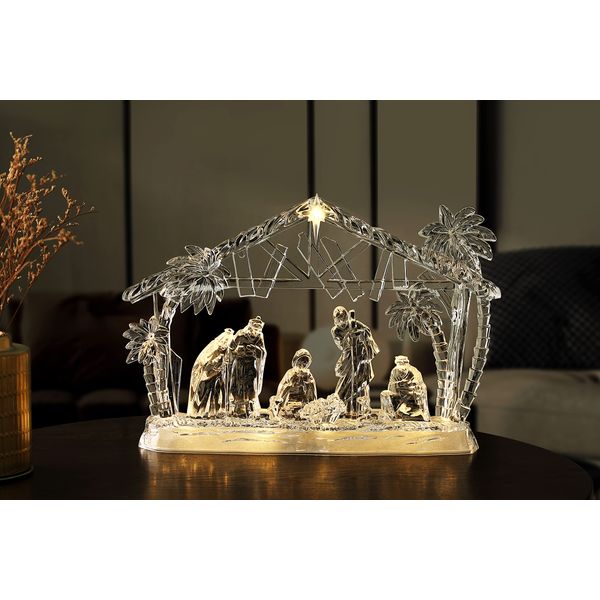 Icy Craft Stable Gold Glitter Nativity