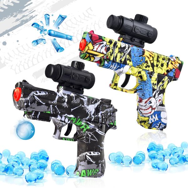 QOGELY 2 Packs Gel Ball Blaster Splat Orby Gun, Small Manual Gel Splatter Blaster, Outdoor Games for Adults, Fun Activities Gun Shooting Games, Birthday Ideas for Ages 14+, Yellow & Black