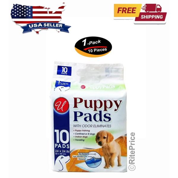 10 PCS PET TRAINING PADS PUPPY PADS 23.5" x 23.5" With Odor Eliminates (1 Pack)