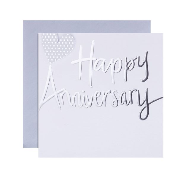 Hallmark Happy Anniversary Card, Heart, Silver Foil, White.