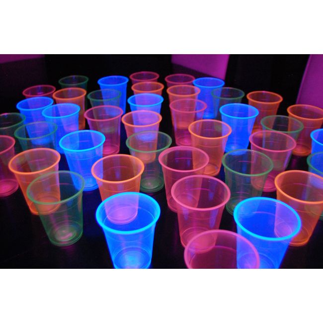 NEON GLOW PARTY CUPS 16 oz Multi Color Light Up Cups Blacklight Party Glow  Stick