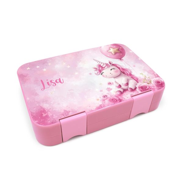 yabaduu Design Schutzfolie für Brotzeitbox Schmatzfatz Junior Passgenau 20,45x14cm personalisiert Kinder Lunchboxsticker Aufkleber Matt Sticker Zubehör Lunchbox (Y047-02 Einhorn, Mit Wunschname)