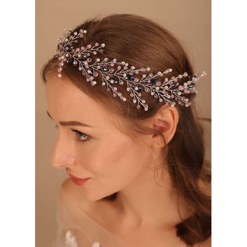 Deniferymakeup Purple Bridal Wedding Hair Vine Purple Crystal Hair Vine Crystal Headpieces Bride Hair Accessories for Brides and Bridesmaids