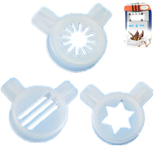 3 Pcs Soft Serve Ice Cream Maker Plastic Spout Cap Accessory Ice Cream Machine Parts, 3-in-1 Fancy Hexagram Star Styling Cap Snowflakes Styling Cap, Sandwiches Styling Cap, 29mm Inner Diameter