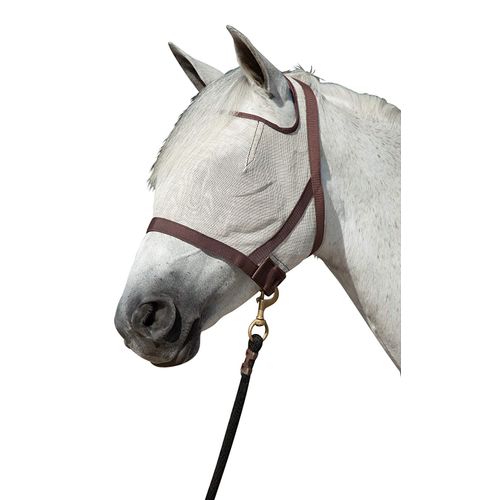 Kensington Natural Look CatchMask Horse Fly Mask — Innovative Combination Fly Mask and Catch Halter with Double Locking Lead Rope Fastener — 2 Sizes (Grey/Tan, Large)