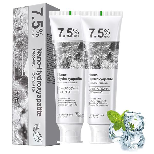 2PCS Hydroxyapatite Toothpaste, Deep Cleansing Toothpaste, Advanced Enamel Protection, Fluoride-Free Formula with Gentle Mint, for Sensitive Teeth (120g)