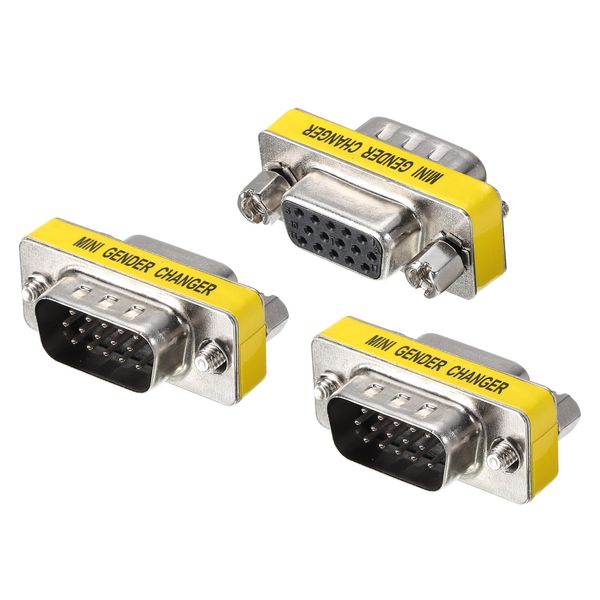 sourcing map VGA Coupler VGA Gender Changer Connector 15 Pin Male to Female VGA Adapter Conversion for Cable Extender, Pack of 3