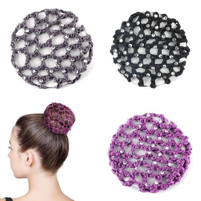 Net for Hair,Haarnetze Frisuren,Haarnetz 3 Stück,Hair Net,Haarnetze,Dutt Netz Haarnetz,Ballet Bun Net,Kristall Haarnetz,Ballet Hair Net,Dutt Ballett Mädchen,Dutt Glitzer,Duttnetze (Mit Strass)