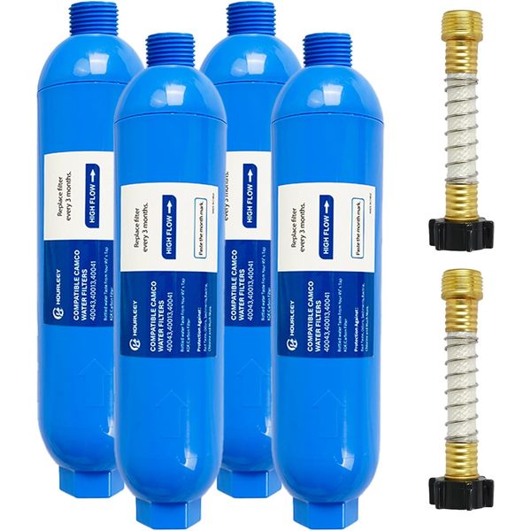 4 Pack RV Inline Water Filter with 2 Flexible Hose Protector, Reduce Bad Tast...
