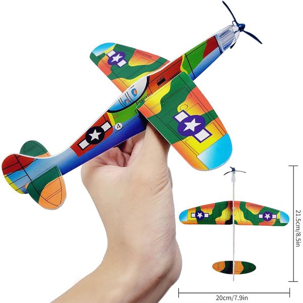 IJRPLM 24 Pack Foam Glider Planes Toys,8" Airplane Toy,12 Different Designs Planes Toys for Boys,Individually Packed Outdoor Flying Toys,Party Favors for Kids 8-12 (12 PCS)