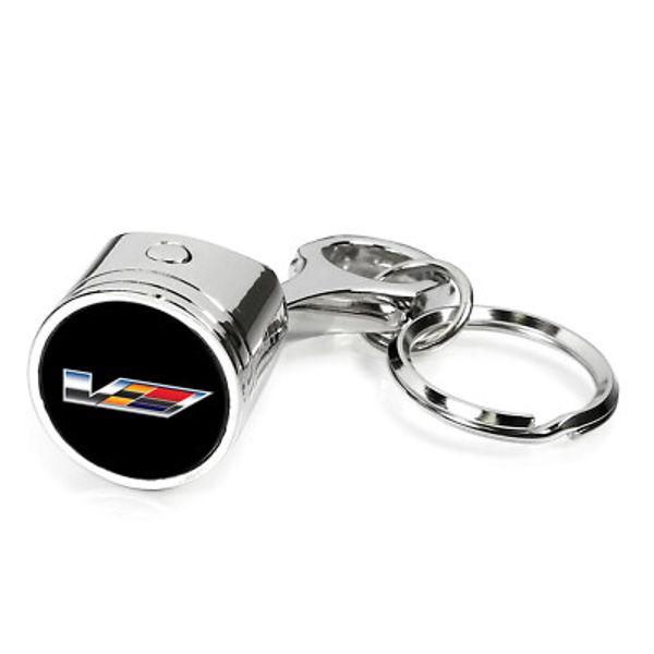 Cadillac V Logo Engine Piston Style Chrome Metal Key Chain