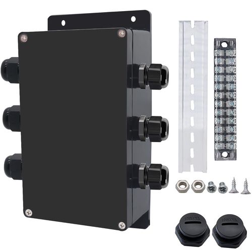 Otdorpatio Project BoxI P67 Outdoor Waterproof box Electronic Junction Box with 15A 600V 12P Barrier Terminal 3IN/3Out Electrical Boxes 7.9x4.7x3 inch