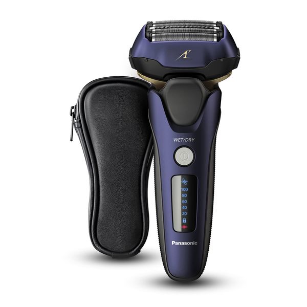 Panasonic ES-LV67 5-Blade Wet & Dry Electric Shaver For Men, Rechargeable, Responsive Beard Sensor, Multi-Flex 16D Head(Navy and Black) ( UK 2pin Bathroom Plug)