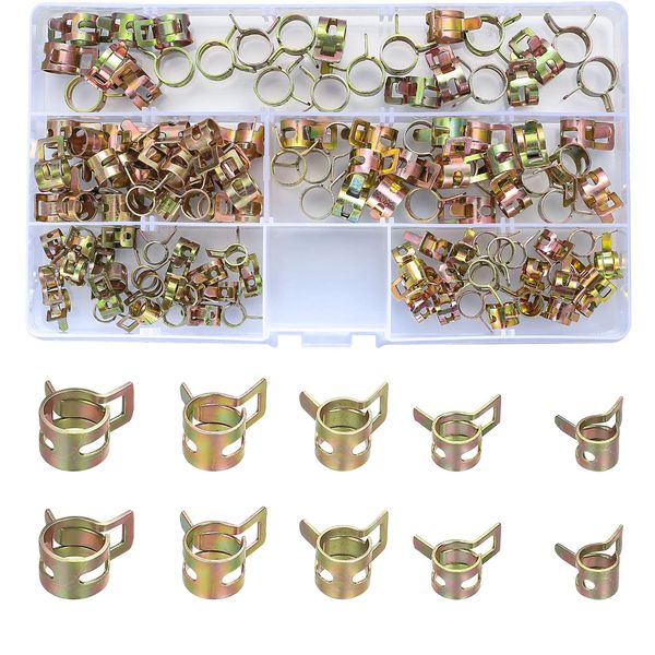 125 Pcs Spring Hose Clamps, Metal Fuel Line Hose Clamps Clips, Fuel Line Water Pipe Air Drain Tube Silicone Vacuum Hose Clamp Fastener Spring Clamps Clips - 6 mm/7 mm/8 mm/9 mm/10 mm