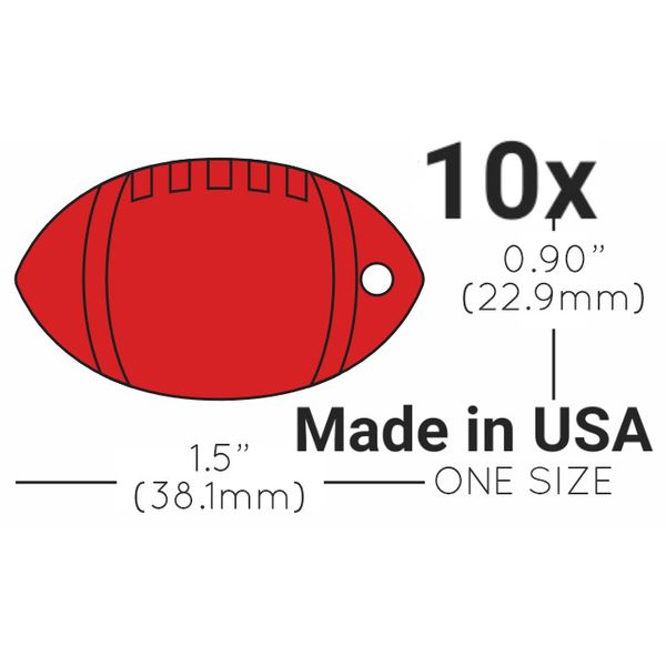 10x Anodized Aluminum Pet ID Tag Blank Football Red Made in USA (Lead Free)