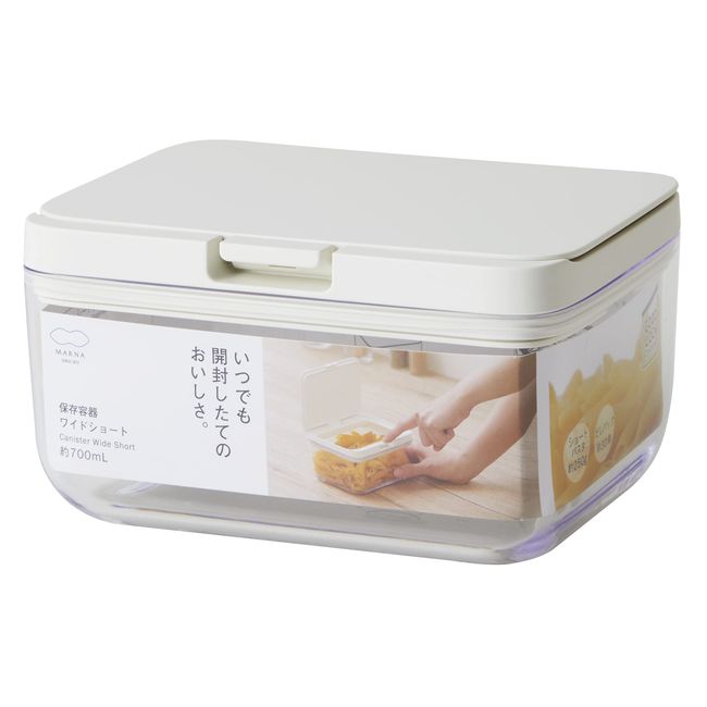 Marna K762W Storage Container (Wide Short/White) Kitchen Storage, Plastic (Food Ingredients, Seasonings, Moisture Prevention), Good Lock Container