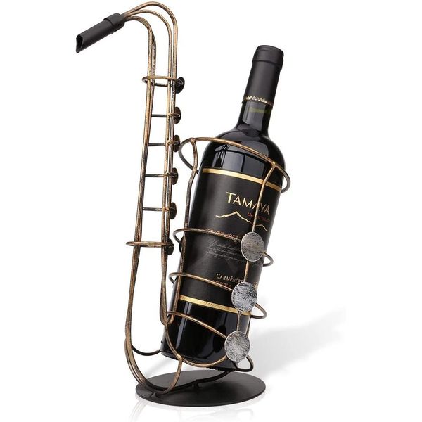 Tooarts Saxophone Free StandingTabletop Wine Racks, Creative Metal Wine Bottle Holder, Collectible Figurines Wine Shelf Gifts for Wine Lovers, Home Interior Kitchen Bar Decorations