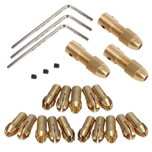 Mesee 3 Set 0.5-3mm Brass Drill Chuck Set Small Electric Drill Bit Collet Mini Twist Drill Chucks Adapter for Rotary Tools Fits 3.17mm Motor Shaft