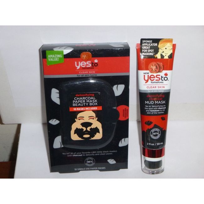 Yes To Tomatoes Detoxifying Charcoal Paper Mask (10ct)  & Mud Mask 2oz