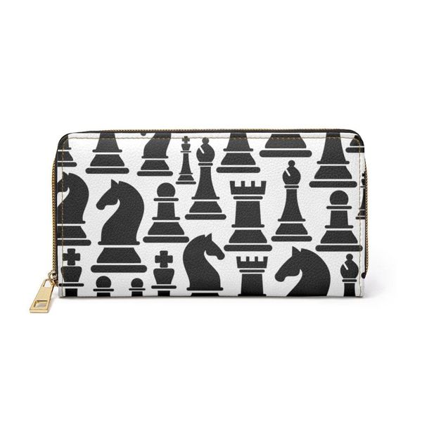 Womens Wallet, Zip Purse, Black & White Chess - One size