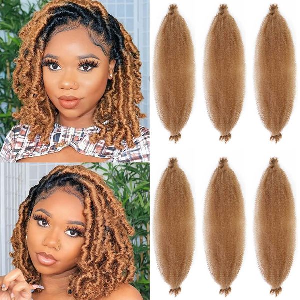 Afro Twist Hair 16 Inch 6 Packs, Springy Afro Twist Hair Pre Fluffed Spring Twist Hair Pre Stretched Wrapping Hair for Soft Locs Hair Extensions (16 Inch (Pack of 6), 27#)