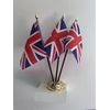 UNION JACK United Kingdom TRIPLE TABLE FLAG SET with golden base