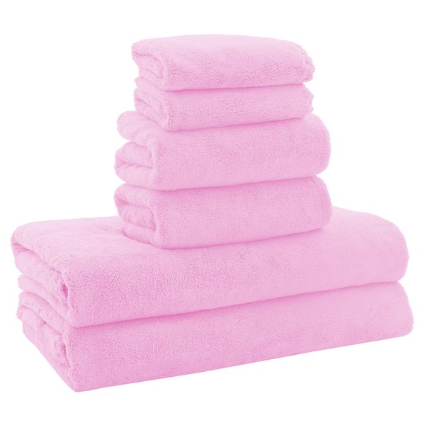 MOONQUEEN Ultra Soft Microfiber Coral Velvet Towel Set - Quick Drying - 2 Bath Towels, 2 Hand Towels, 2 Washcloths - Frozen Berry, 6 Pcs