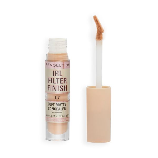 Makeup Revolution IRL Filter Finish Concealer, Medium to Full Coverage, Matte Finish, C7, Medium Skin Tones, 6g