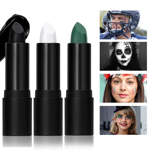 JasCherry 3 Pezzi Eye Black Stick per Sport, Viso Body Paint Stick per Calcio/Baseball/Lacrosse, Nero Bianco Verde Eyeblack Stick per Clown Scheletro Trucco Halloween Festa Cosplay