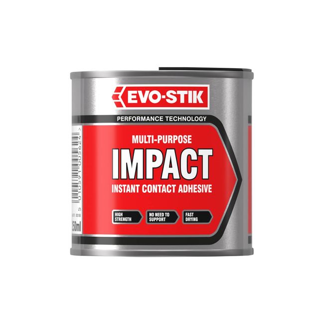 EVO-STIK Impact Adhesive, Multipurpose, High-Strength Adhesive, Bonds Instantly on Contact, Fast Drying, 250ml Tin