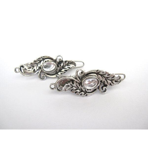 2 extra small silver clear stone leaf shaped hair clip barrette
