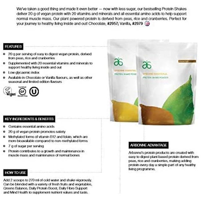 New Arbonne Chocolate Protein Shake Powder, 1.3 KG (Approximately 30 Servings)