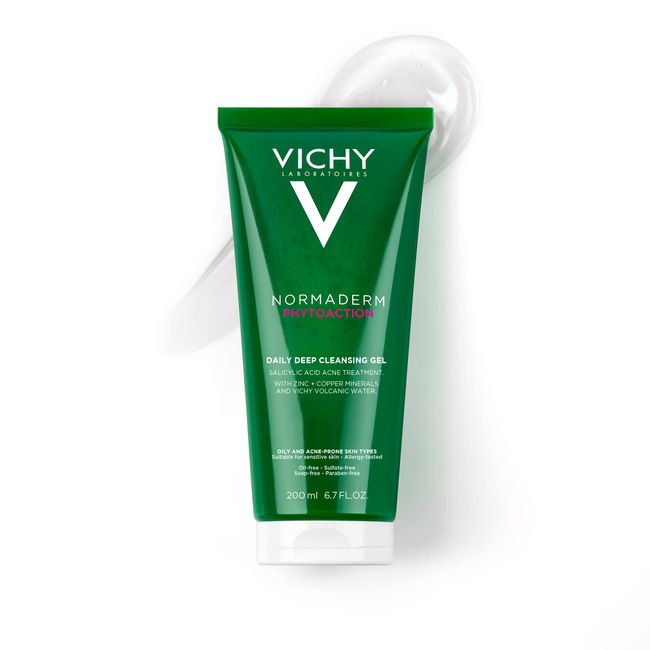 Vichy Normaderm Daily Acne Face Wash, Salicylic Acid Face Cleanser for Oily & Acne Prone Skin, Acne Cleanser that Clears Clogged Pores and Blackheads, Cleansing Gel for Clear Skin