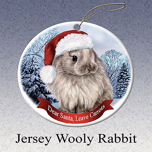Holiday Pet Gifts Jersey Wooley Rabbit Santa Hat Porcelain Christmas Ornament