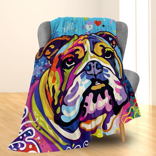 Ti Caldi Vibrant Bulldog Blanket - Soft, Lightweight, Cozy, Flannel Throw Blankets - Ideal for Couch, Bed, Travel - Colorful, Fuzzy Home Decor for Indoor and Outdoor Use 60"x50"