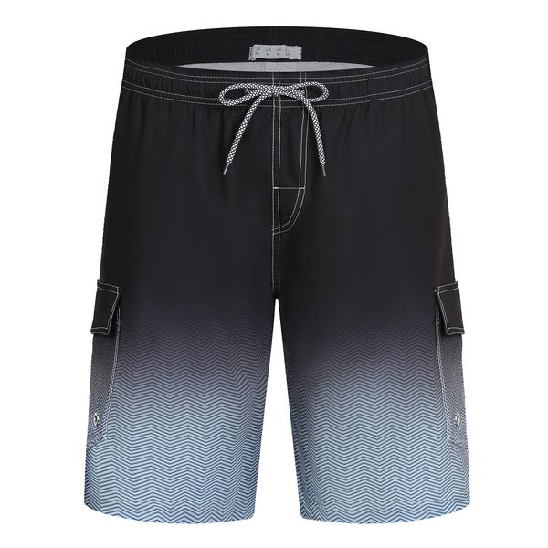 APTRO Herren Badehose Lang Schnelltrocknend Boardshorts Sommer Badeshorts Urlaub Freizeit Short mit Innenhose Cargo Schwarz MK181 M