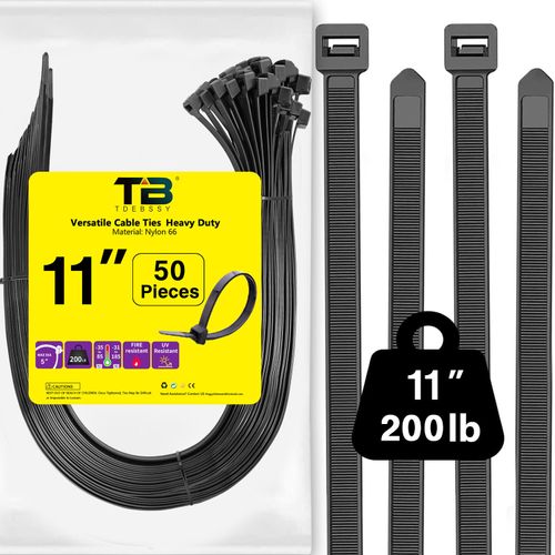 Heavy Duty 11 Inch Black Cable Ties - 50Pcs UV Resistant Zip Ties for Outdoor