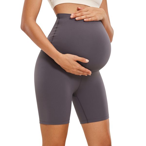 CRZ YOGA Damen Butterluxe Kurze Umstandsleggings Schwangerschaft Shorts Umstandsshorts Umstandshose Yoga Leggings - 15cm Tornado 40