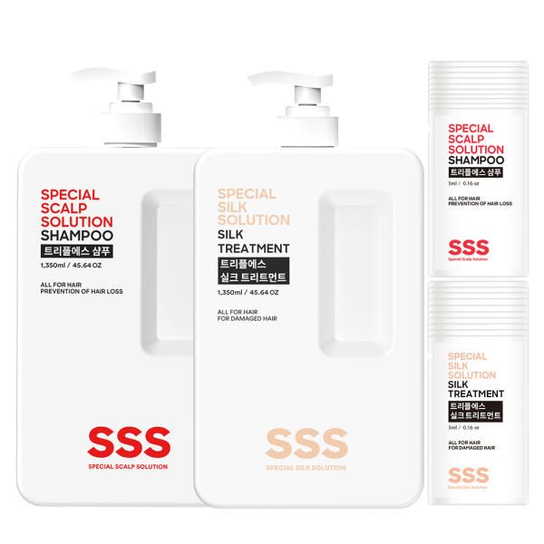 Triple S Large Capacity Mildly Acidic Hair Loss Shampoo 1350ml + Treatment 1350ml + 5ml 20 units