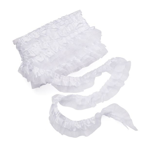 PandaHall 21.8 Yards Satin Organza Lace Edge Trim 2-Layer Gathered Ruffle Chiffon Ribbon 1-5/8 Inch White Pleated Edging Trimmings Fabric for Cloth Sewing Embroidered Applique Wedding Party Décor