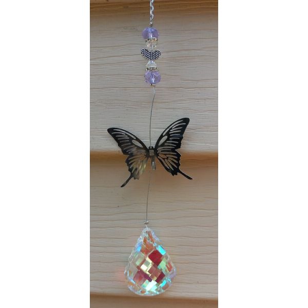 Butterfly Shape Crystal Prism Suncatcher Home & Garden Decor Purple Beads NWT