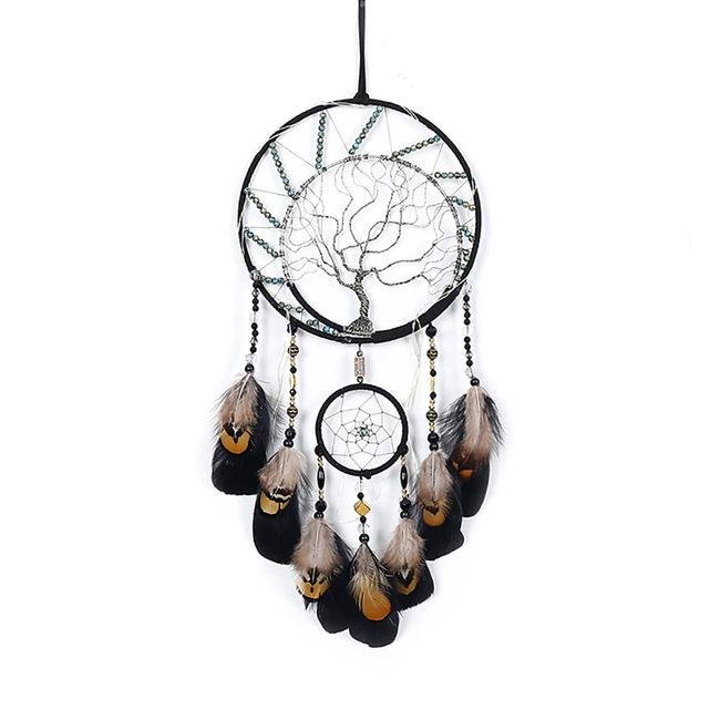 Dream Catchers Tree of Life Black Dreamcatchers with Feather Bead Handmade Wall Hanging Ornaments for Bedroom Home Decor Blessing Gift Wedding Party