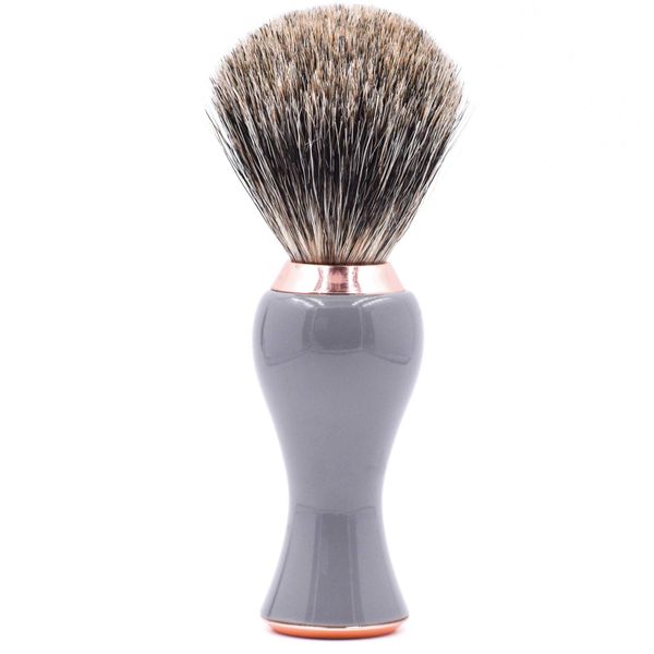 Parker Safety Razor 3-Band Pure Badger Shave Brush with Stand – Extra Dense Bristles – Deluxe Gray and Rose Gold Handle –Shaving Brush for Men & Women