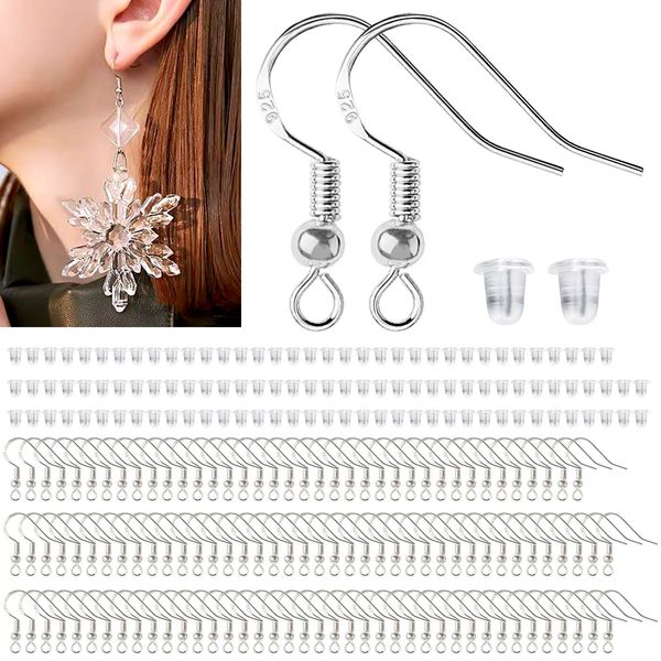 120Pcs Earring Hooks 925 Sterling Silver Earring Hooks Ear Wire Hypoallergenic with 120Pcs Earring Backs Earring Making Supplies for DIY Earring Jewellery Making